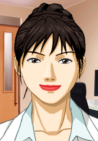 Akami, Dr. Fredrickson's half-Japanese half-caucasian nurse, in a white lab coat