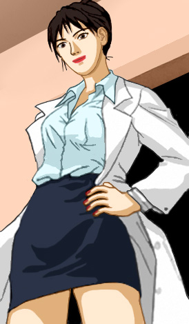 Akami standing above Susan and Alan, looking down