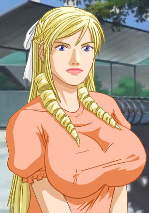 Christine with her enormous rack and one trademark braid lying high on each breast