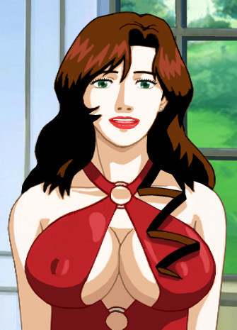 Suzanne wearing a sexy dress that really shows off her breasts and cleavage