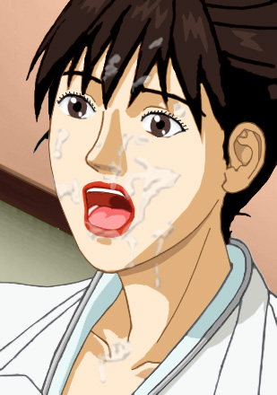 F: Akami, face covered in Alan's cum, with some inside her open mouth, on her tongue