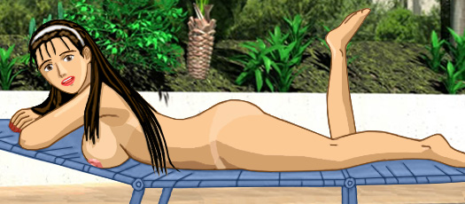 Katherine lying nude on a lounge chair