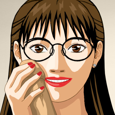 M: Susan using her right hand to hold Alan's erect dick against her right cheek