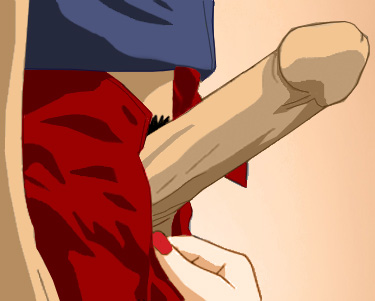 Alan's cock sticking out through his opened fly, which Susan has just unzipped