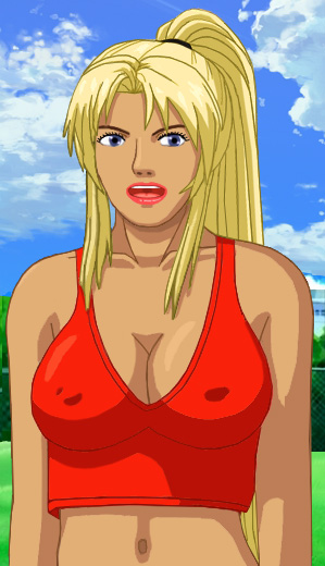 Heather in a tight top that shows her midriff and pointy nipples