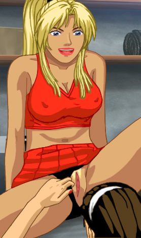 Katherine forced to lick Heather's pussy while Heather sits in her cheerleader outfit with her panties pulled aside to expose her labia