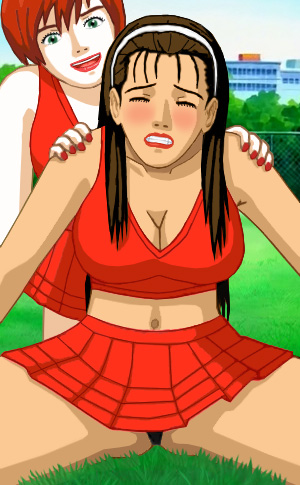 Katherine sitting while Janice massages her shoulders