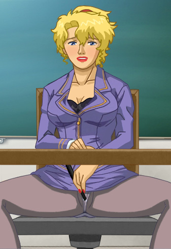 fM: Glory at her desk, masturbating with a big pen