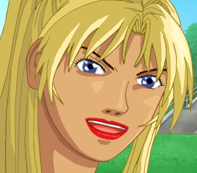 Heather with a nasty, predatorial smile