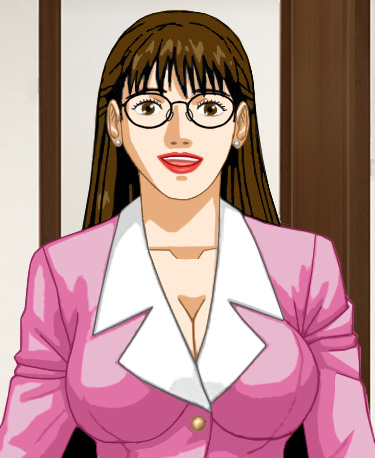 Susan in one of Suzanne's power suits, waiting eagerly for Alan