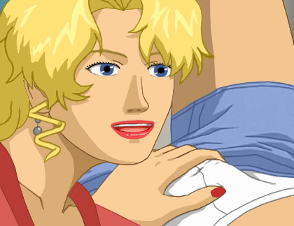 Glory fondling Alan's crotch, attempting to get him hard