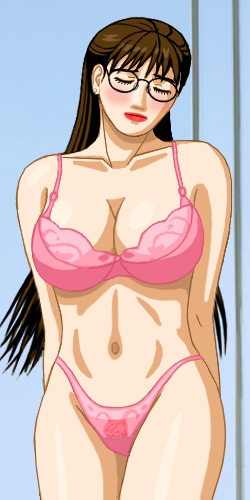 Susan standing in just a sexy, frilly bra and panties