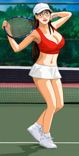 Susan playing tennis in a sports bra and extremently short white miniskirt
