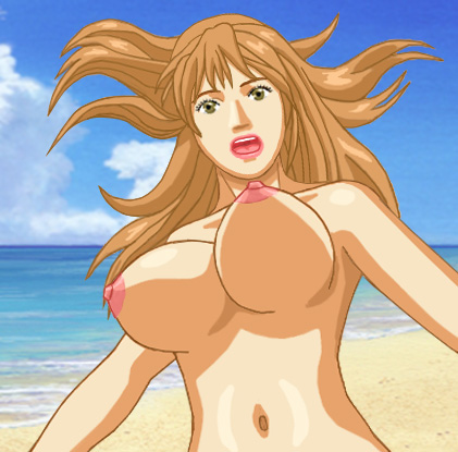 A naked Amy running, hair streaming and big boobs bouncing