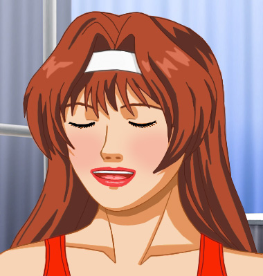 Joy with eyes downcast, looking worried