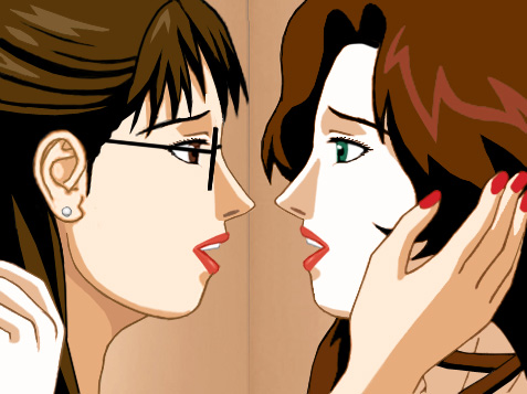 Susan and Suzanne talking, up close face-to--face