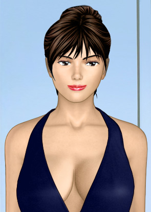 Akami in a black dress